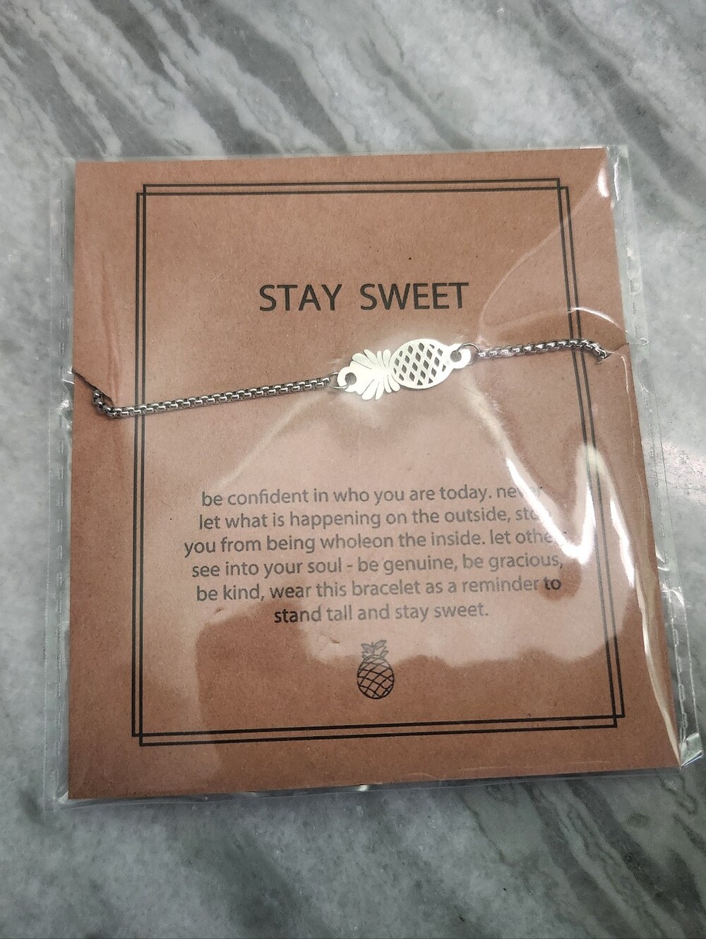Adjustable Silver Pineapple Bracelet, Stay Sweet, New